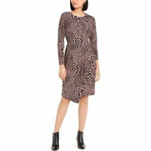 Alfani Leopard Print Midi Dress Sz LRG Long Sleeve Stretch Animal Print Romantic